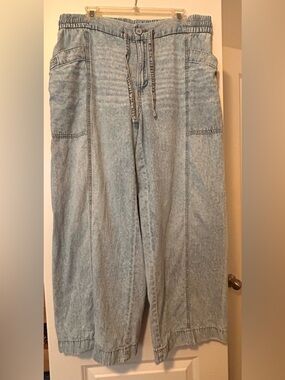 SO Light Blue 100% cotton Denim very Wide Leg beach boho jeans